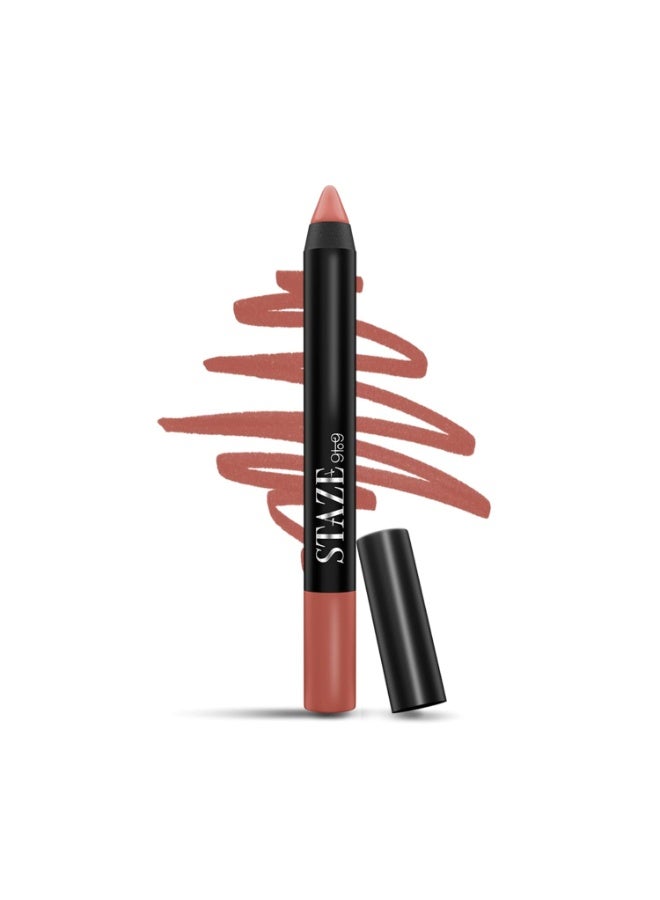 Staze 9to9 Pout On Matte + Smudgeproof Lip Crayon | Non-Drying, Transferproof & Sharpenable| Pigmented Matte Finish | 12-Hour Stay | Lightweight | 06 Downtown Blush | 3.5 g - Image 1